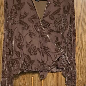 Anne Carson Chocolate Floral Wrap Blouse
